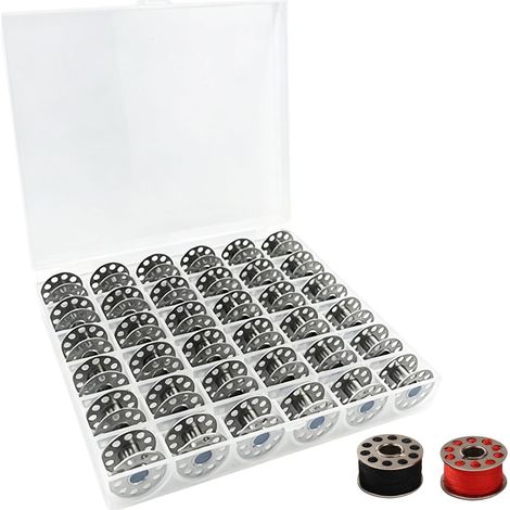 Lot de 36 bobines de fil en métal pour machine à coudre avec boîte de rangement transparente, 20 bobines vides en fer de 10 mm, diamètre intérieur de 7 mm, accessoires de machine à coudre (1/5)