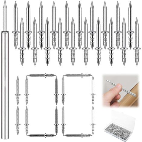 Clous invisibles spéciaux pour meubles, finition argentée élégante, design sans joint, filetage à double tête et construction en acier galvanisé. (1/3)