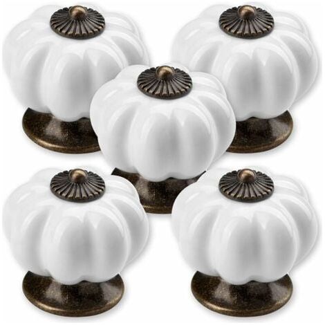 5 x Pomello per mobili Pomello Ø 30 mm Pomello per cassetti Piedistallo brunito bianco Pomello in porcellana (1/4)