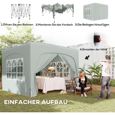 Pavillon pliable 3x3 m, abri de jardin avec parois latérales et housse de transport, protection UV UPF50+, hauteur ajustable, teinte sable (1/4)