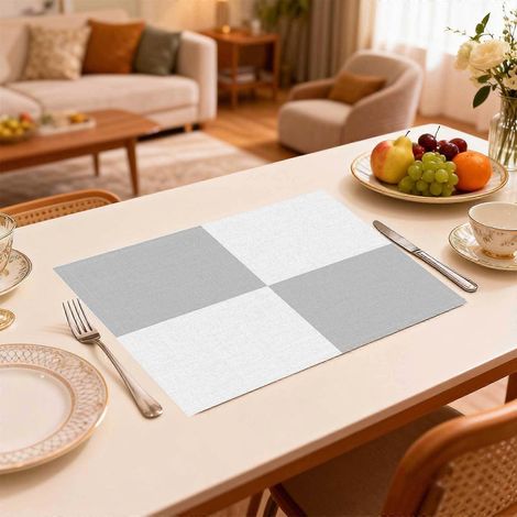 Lot de 4 sets de table/dessous-verres/nappes minimalistes à quatre carreaux, style moderne, en polyester imprimé à plat et color block - 3 color block - 3 color block - dessous de verre/nappes de cuis (1/5)