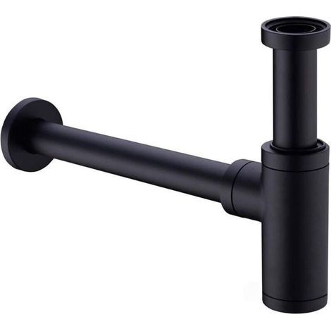 Siphon Lavabo - Laiton Massif - Tube Extension 200 mm - Raccord 1 1/4 Pouces (32 mm) - Antiodueur Antifuite - Noir Mat - 1 Pièce (1/5)