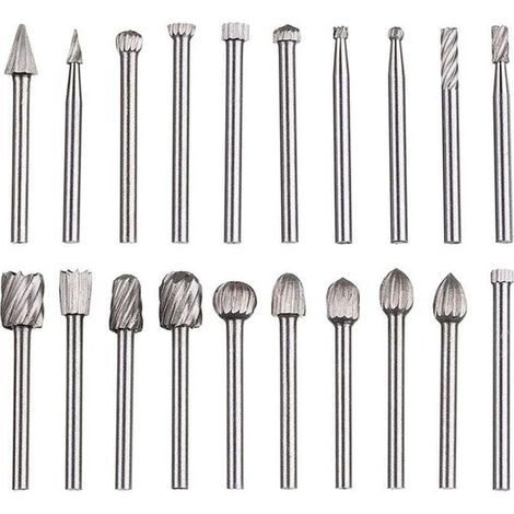 Set di 20 lime rotanti, set di lime in carburo, teste di lime rotanti HSS, utensile rotante, utensile rotante con gambo da 1/8" (3 mm) per smerigliatrice, lavorazione del legno, lucidatura dei metalli