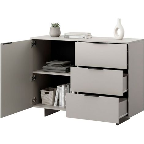 Rubiera Sideboard, Wohnzimmer-Sideboard mit einer Flügeltür und drei Schubladen, vom Boden abgehoben, 120x42 h90 cm, Beige