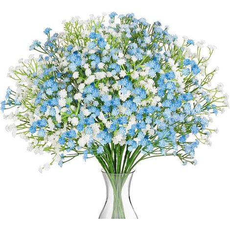 Set mit 10 Teilen Künstlicher Blumenstrauß mit Schleierkraut geeignet für Hochzeiten Junggesellinnenabschiede und als Heimdekoration blau-weißes