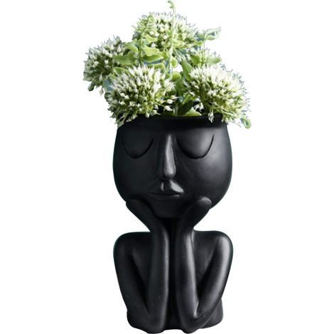 AIDUCHO Creative Vase En Forme De Personnage Nordique, Plantes Succulentes, Pot De Fleurs Abstrait, Visage Et Fleurs, Intérieur, Vase Noir (1/5)