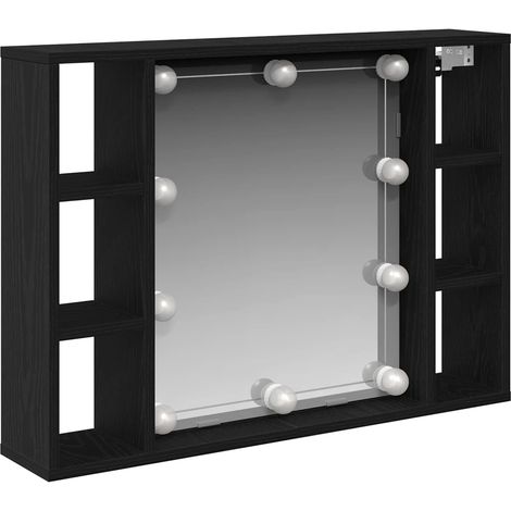 Armoire miroir moderne avec éclairage LED 76 x 15 x 55 cm rangement pratique en bois d'ingénierie chêne noir (1/5)