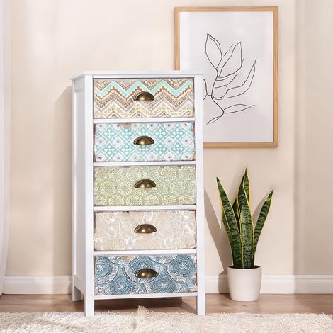 Commode 5 tiroirs multicolore MDF anti-basculement en MDF (1/5)