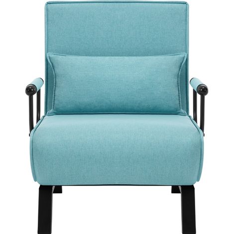 Poltrona letto convertibile 3 in 1 in lino blu con schienale regolabile MODENUIT (1/5)