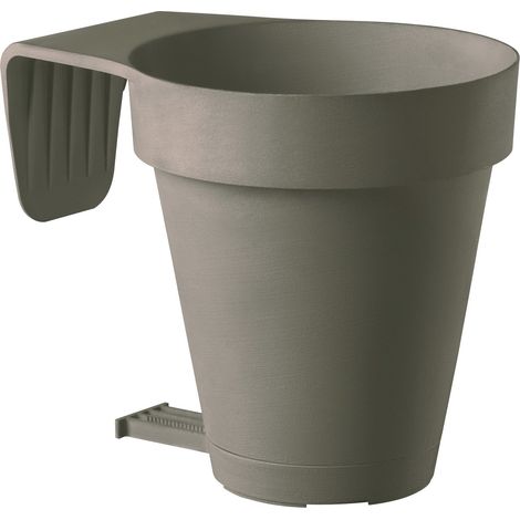 Balconiera Vaso E-Smart Ø20xh20 cm in Harz mit Untertasse und Abstandshalter - LightGray