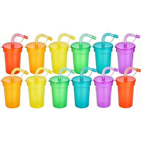 Lot de 12 Gobelets Réutilisables 380 ml, Avec Couvercles Et Pailles, En Polypropylène Sans BPA, Pour Fêtes Et Pique-Niques (1/5)