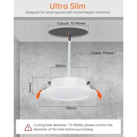 Spot Led Encastrable 5W Blanc 4000K Trou 75-90mm (1/3)