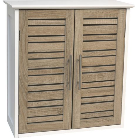 Tendance – Meuble haut de salle de bain 2 portes 1 étagère intérieure – Dimensions 52x22x55 cm – Bois MDF – À fixer au mur