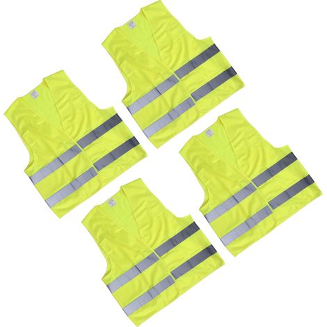 Gilet de sécurité haute visibilité néon jaune XXL, bandes réfléchissantes, 4 pièces, pour accident panne circulation homme femme (1/5)
