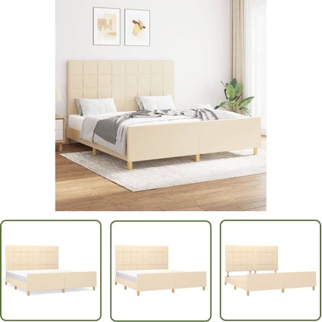 Lit avec tête de lit Crème 160x200 Tissu 2 (1/5)