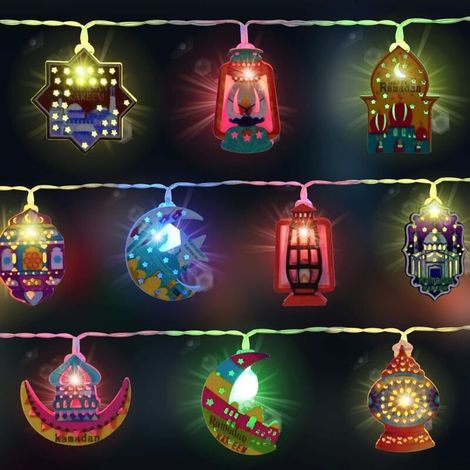 Ramadan String Lights, 3M 20 LED Battery Operated Star and Moon Lights, Ramadan Light Decorations, Eid Mubarak Decoration, Colorful LED Muslim String Lights for Outdoor Party (1/4)