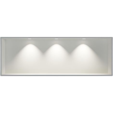 Bernstein – Niche murale douche acier inox 30x90x10cm – 3 spots LED blanc neutre IP65 – Étagère encastrable salle de bain – Couleurs au choix