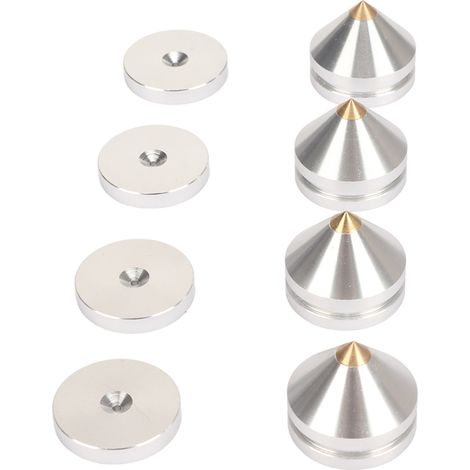 Lot de 4 pieds d'isolation pour haut-parleurs, absorbant les chocs, pour platine vinyle, caisson de basses et amplificateurs (argenté). (1/4)