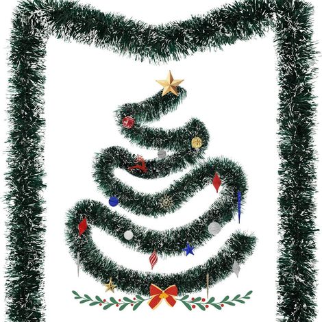 Guirlande de Noël Vert Foncé 12m, Guirlande de sapin artificielle avec pointes blanches, Déco pour intérieur et extérieur