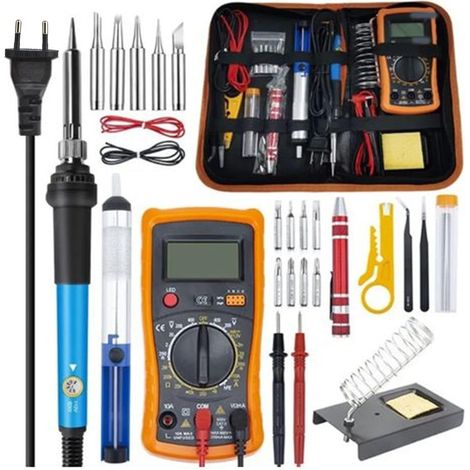25 in1 Fer à Souder Kit, 60W Température Réglable avec Multimètre Numérique 200450℃ Électrique de Precision 5 Pointe de Soudage,Pompe à Dessouder,Station de Soudage (1/5)