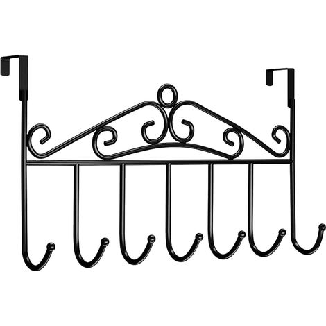 Sollbry Crochet de porte – 7 crochets pour salle de bain, vêtements, ceintures, chapeaux, serviettes – Porte-manteau et porte-serviettes noir avec cintre de porte (1/4)