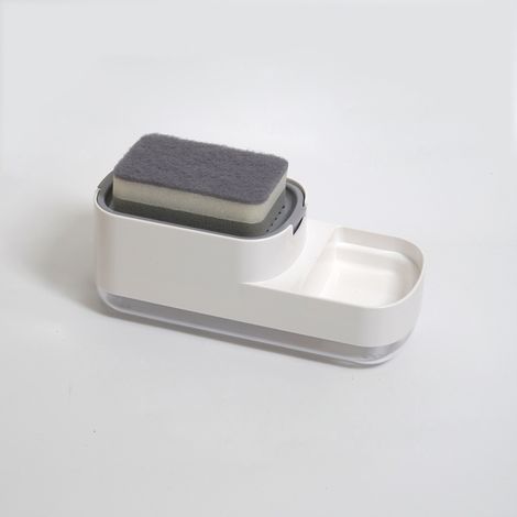 Dispenser di sapone liquido in plastica con porta spugna per lavello da cucina, spugna inclusa (bianco moderno 2 in 1) (1/5)