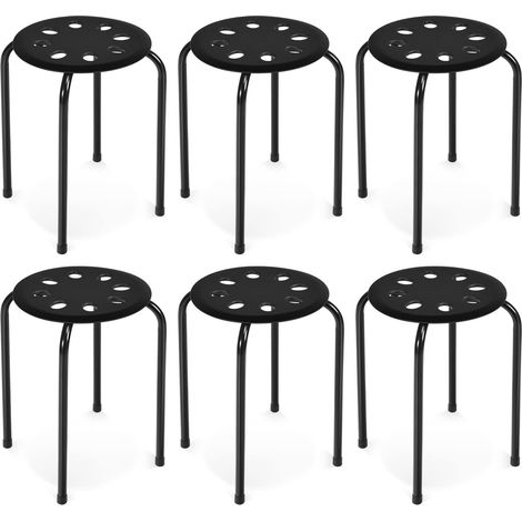 COSTWAY Juego de 6 Taburetes Redondos Apilables de Metal, Asiento Redondo con Marco de Metal en Forma de X, Asiento Perforado, Taburetes Apilables para Niños y Adultos, Hogar, Oficina (1/5)