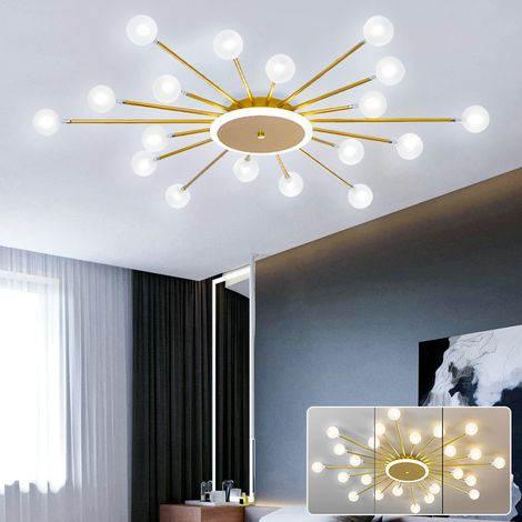 Plafonnier LED, Moderne Sputnik Light, Lustre LED à économie d'énergie avec 18 ampoules G4 et abat-jour en verre, 3 températures de couleur, φ 95 cm (1/5)