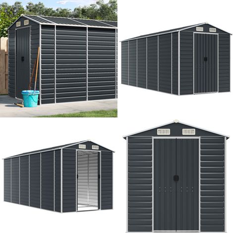 Gerätehaus Anthrazit 191x470x198 cm Verzinkter Stahl - Geräteschuppen - Gartenhaus - Werkzeuglager - Outdoor-Lagerraum - Anthrazit - Home & Living