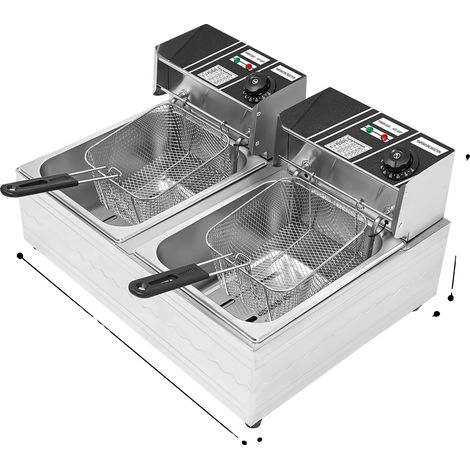 Freidora eléctrica, capacidad de 30 litros, control de temperatura ajustable, color gris claro. (1/2)