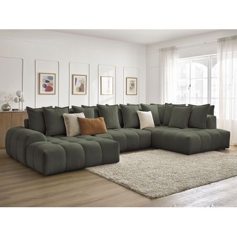 BOBOCHIC - Canapé panoramique convertible coffre EVEREST tissu chiné Angle gauche  Vert (1/5)