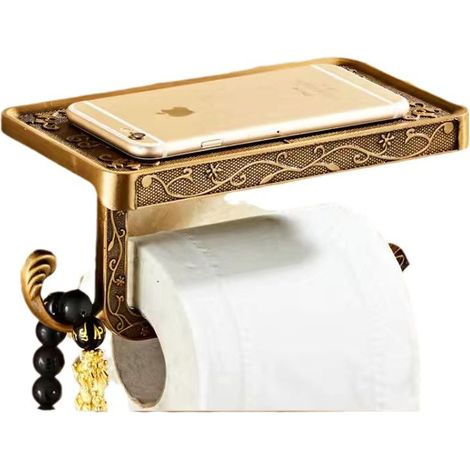 Retro-Vintage-Wand-Toilettenpapierhalter aus goldfarbenem Aluminium mit Ablage und Rollenhalter