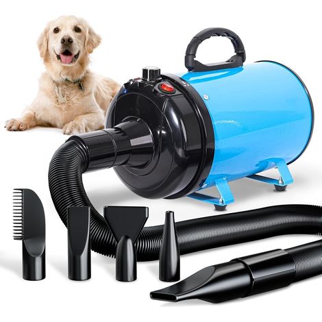 Pulseur Chien Souffleur Chien Silencieux 3000W réglable - Souffleur de Soins pour Chien avec 4 Buses différentes et Tuyau élastique,Bleu (1/5)