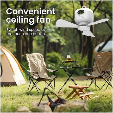 Lampe LED avec Ventilateur de Camping Rechargeable USB - 3 Vitesses - Pour la Pêche, la Randonnée, l'Extérieur [Classe énergétique A+++] (1/2)