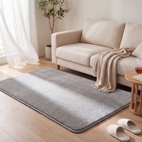 Tapis de salon poils ras doux antiderapant 120x160cm uni gris