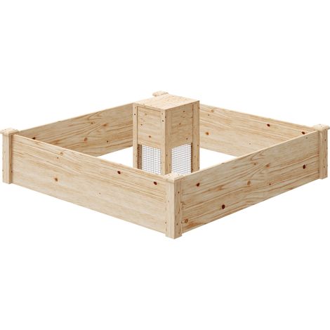 GagaJardinière en bois carré potager extérieur bois avec bac à compost design à fond ouvert 123 x 123 x 25,5 cm bois naturel (1/5)