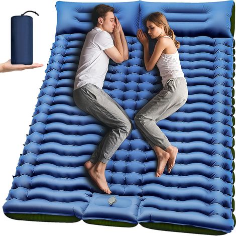 Matelas de camping double couche lot de 1 avec pompe à pied et oreiller intégrés pour 2 personnes matelas gonflable portable pour randonnée camping et activités extérieures (1/5)