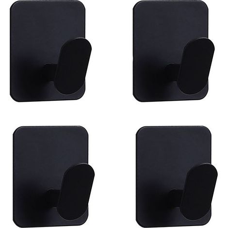 Patères noires, 6 x 5 cm, lot de 4, crochets adhésifs sans perçage, crochets bec de canard en acier inoxydable (1/5)