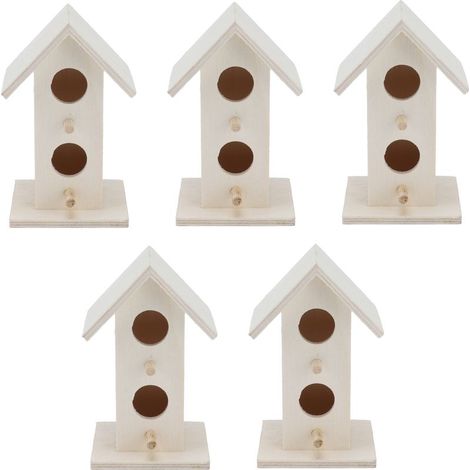 Juego de 5 casitas de madera para pájaros, jaula de jardín resistente a la intemperie para pájaros azules, pinzones y carboneros. (1/5)