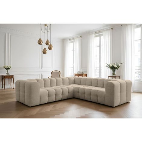 Ecksofa Designersofa SOLVIE XS in Stoff Moly Beige Seite Universal