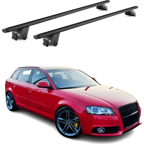 OMAC Barres de toit aluminium certifiées TÜV pour Audi A3 8PA Sportback 2005-2013 – Pour rails de toit intégrés – Rainure en T – Charge max 100 kg – 2 antivols Noir (1/4)