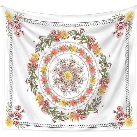 Bohemian Tapestry Wall suspendu, tapisserie mandala avec conception de couronne esthétique blanche 150 cm x 130 cm （style 1） (1/4)