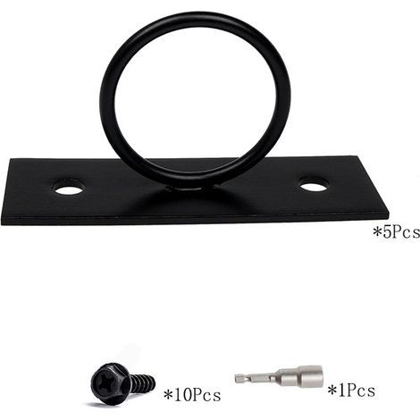 Set aus 5 schwarzen Zierringen für Hanfseile, Zäune, Treppengeländer, Wandhalterungen und Deckenhaken. (1/5)
