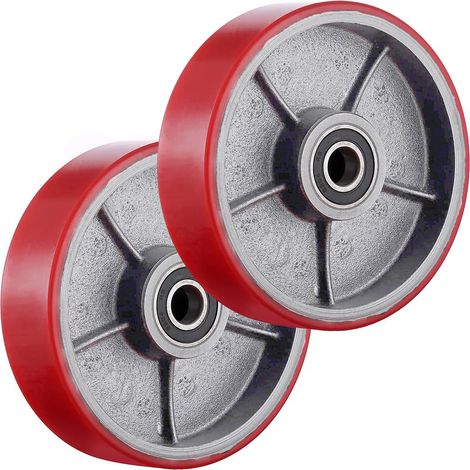 Lot de 2 Roues de Transpalette élévateur en Polyuréthane 200x50mm Axe 20mm Max.2000KG Roulettes de Rechange avec Roulement à Billes pour Chariot palettes Roue de Palette, Charge (1/5)