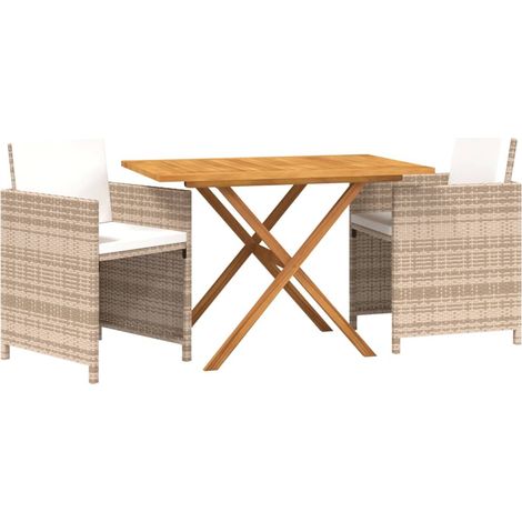 Ensemble de salle à manger de jardin meuble extérieur 3 pièces avec coussins beige