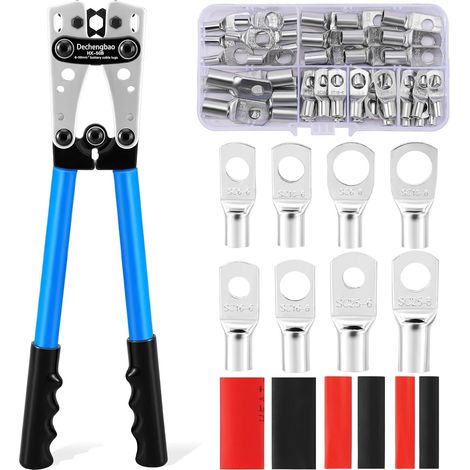 Pince à sertir pour câble de batterie de 6 à 50 mm² (10 à 1 AWG) avec 60 cosses en cuivre, 8 tailles, pince à sertir pour borne de fil de batterie (1/5)