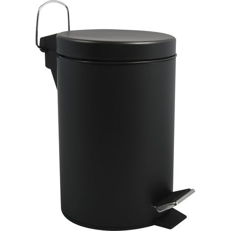 Poubelle Cosmétique Salle de Bain - Acier Inoxydable avec Seau Intérieur Amovible - Poubelle à Pédale Compacte - Ø 3L - Noir Mat - Fermeture Douce et Nettoyage Facile (1/5)
