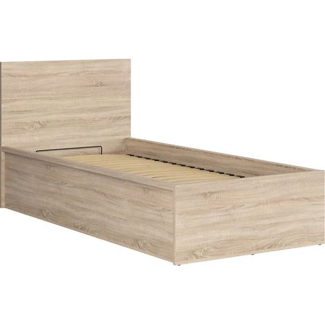 Lit 90x200 Lit 1 place avec sommier et rangement, coloris chêne Sonoma - Longueur 204,5 x Profondeur 99 x Hauteur 95/40,5 cm (1/4)