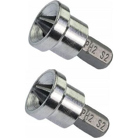 Lot de 2 Embouts de Vissage Spécial pour Plaques de Plâtre/Placo/ PH2x25mm 1/4'' pour Vis Cruciforme à Empreinte Phillips PH2 - Quincaillerie/Outillage à Main - en Acier S2 (1/4)