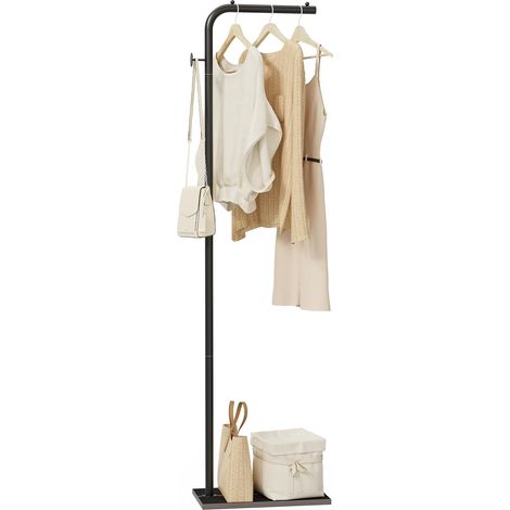 Porte Manteau en Métal – 180 cm avec 1 Crochet, Type L Portant à Vêtements avec Dalles de roche lourdes, Portants pour entrée, Salon, Noir (1/5)